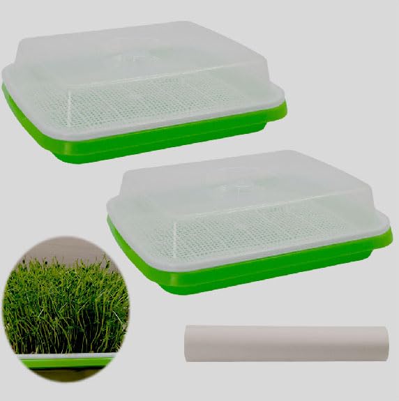 MODUODUO Seed Sprouter Tray 2PCS SoilFree Wheatgrass Grower Sprouting Container with Lid 20CPS Germinating Growing Paper - Image 1