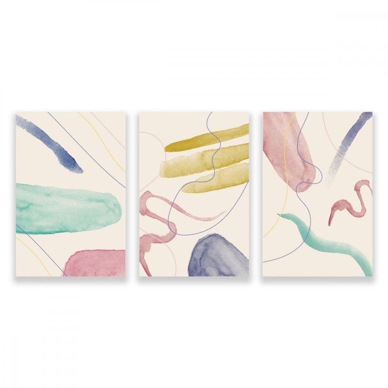 ماركتنا ثلاث لوحات قماشية مودرن بتصميم رسم تجريدي مع برواز مجوف مقاس (120×60) ثلاث قطع - Image 1