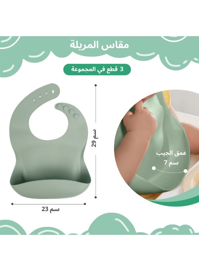 BBMORE 3-Pack Soft Silicone Baby Bibs for Infants & Toddlers – Waterproof, Stain-Resistant with Food Catcher Pocket, Adjustable Strap, Dishwasher Safe – Ideal for Ages 10 Months to 6 Years - Image 2