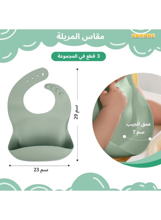 بي بي مور مريلة سيليكون ناعمة للأطفال (3 قطع) – مقاومة للماء والبقع مع جيب لالتقاط الطعام، حزام قابل للتعديل، آمنة للغسيل في غسالة الصحون – مثالية من عمر 10 أشهر حتى 6 سنوات - Image 2