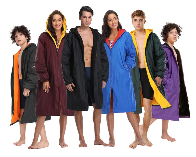 Adoretex Unisex Waterproof Swim Parka QuickDry Warm Coat Water Sports Jacket for Adults KidsPK005BlackBlackAM