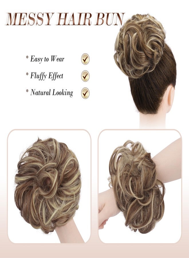 FESHFEN Hairpiece with Elastic Band, Bun Hairpiece, Scrunchie with Hair, Curly Hair Bun Synthetic Hair Extensions, Ponytail Hairpieces for Women Girls, Copper Brown & Beige Blonde, 42 g - Image 3