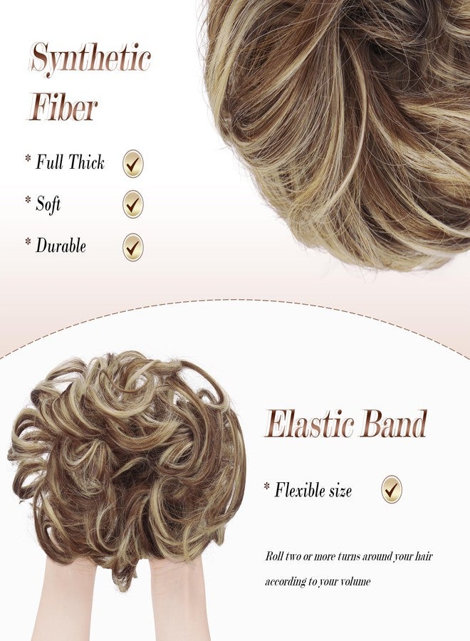 FESHFEN Hairpiece with Elastic Band, Bun Hairpiece, Scrunchie with Hair, Curly Hair Bun Synthetic Hair Extensions, Ponytail Hairpieces for Women Girls, Copper Brown & Beige Blonde, 42 g - Image 4