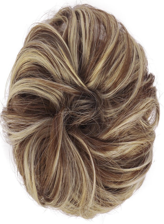 FESHFEN Hairpiece with Elastic Band, Bun Hairpiece, Scrunchie with Hair, Curly Hair Bun Synthetic Hair Extensions, Ponytail Hairpieces for Women Girls, Copper Brown & Beige Blonde, 42 g - Image 2