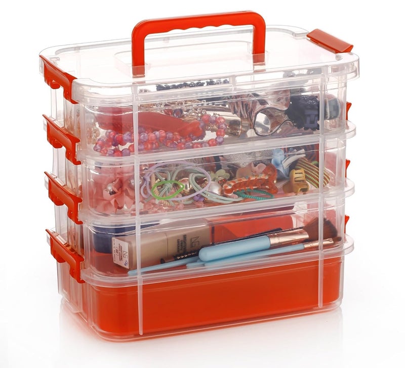KRYLAR-Stackable Plastic Craft Storage Containers Plastic Storage Organizer Bin with 1 Tray | Arts Crafts Supplies | Jewelry Making Storage Box | Portable Sewing Box Organizer. - Image 1