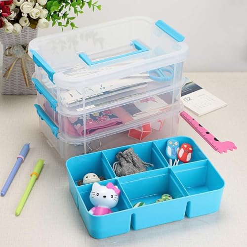 KRYLAR-Stackable Plastic Craft Storage Containers Plastic Storage Organizer Bin with 1 Tray | Arts Crafts Supplies | Jewelry Making Storage Box | Portable Sewing Box Organizer. - Image 2