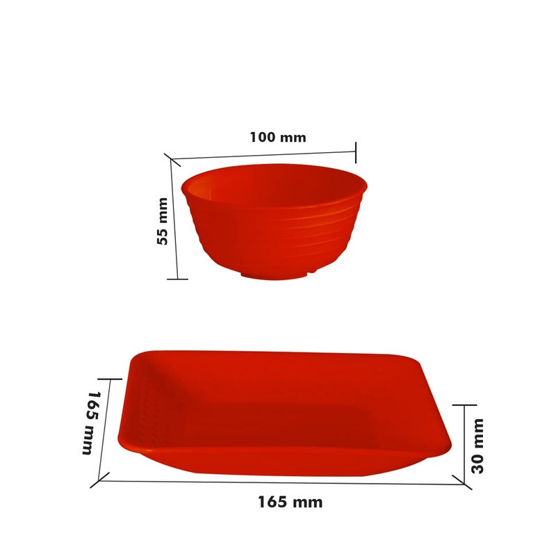 SAURA 6 Big Square Plate 6 Bowl DINNERWARE Combo Set Red - Image 3