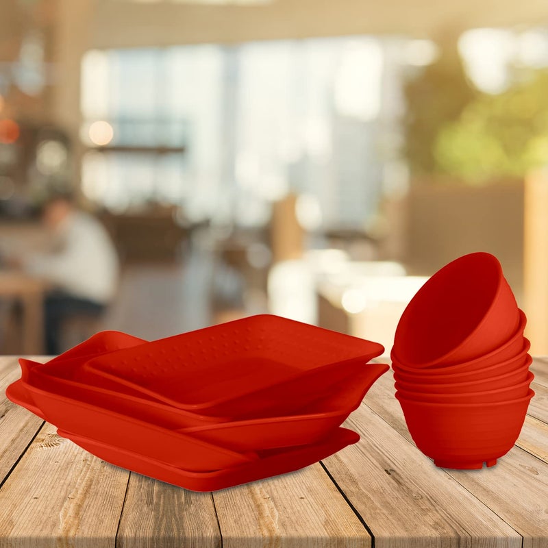 SAURA 6 Big Square Plate 6 Bowl DINNERWARE Combo Set Red - Image 4