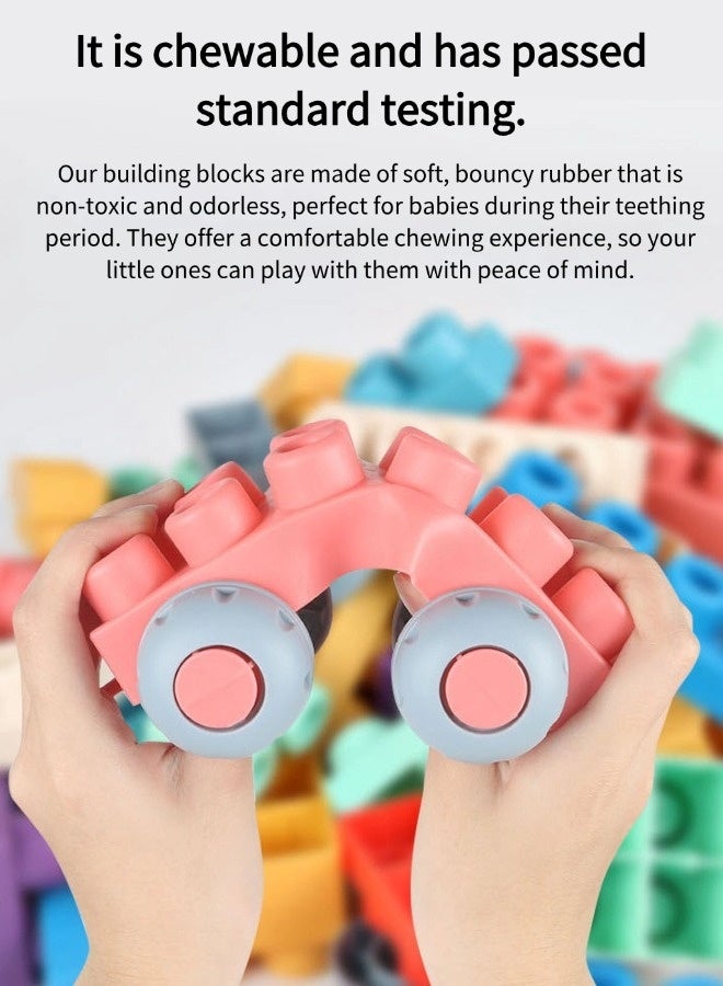 جني ثروة 60 قطعة بناء من المطاط الناعم، مع صندوق تخزين، لعبة تعليمية للأطفال الصغار، لعبة للتسنين، لعبة بناء كبيرة ناعمة. لعبة مكعبات، قطع بناء حسية للتعليم قبل المدرسي، قابلة للغلي للتعقيم، مناسبة للمضغ، لعبة تعليمية مبكرة من مونتيسوري، هدية مثالية لطفلك. - Image 4