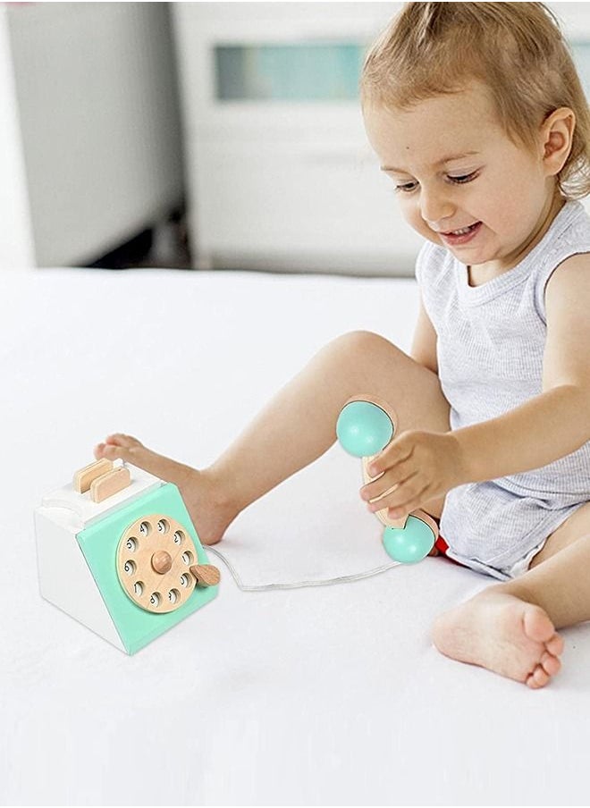 BAYBEE Pretend Play Wooden Landline Phone Toy For Kids, Antique Dial Phone Toy For Toddlers, Role Play Rotary Dial Phone Toy, Montessori Early Education Wooden Toys For Kids 2+ Years (Green)  - Image 4