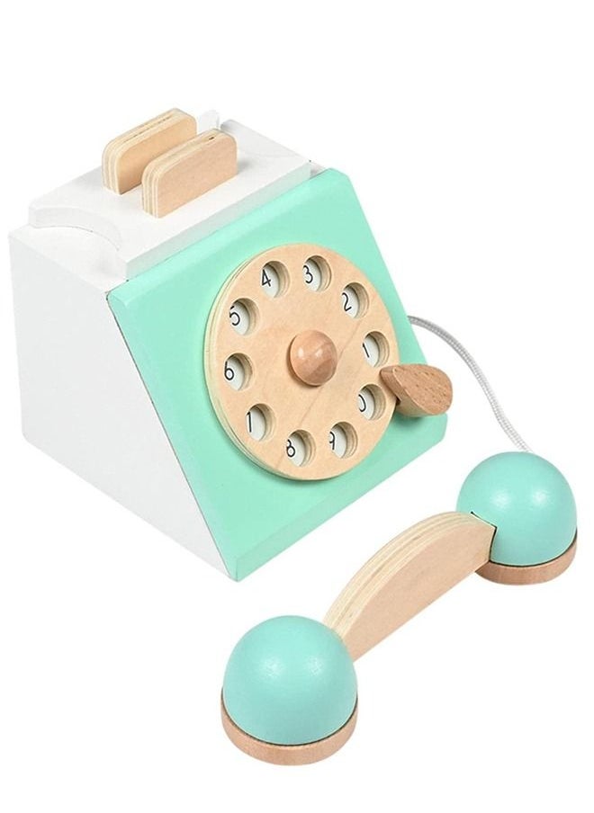 BAYBEE Pretend Play Wooden Landline Phone Toy For Kids, Antique Dial Phone Toy For Toddlers, Role Play Rotary Dial Phone Toy, Montessori Early Education Wooden Toys For Kids 2+ Years (Green)  - Image 1