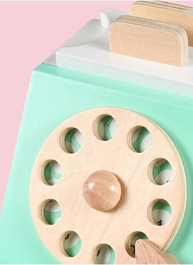 BAYBEE Pretend Play Wooden Landline Phone Toy For Kids, Antique Dial Phone Toy For Toddlers, Role Play Rotary Dial Phone Toy, Montessori Early Education Wooden Toys For Kids 2+ Years (Green)  - Image 5
