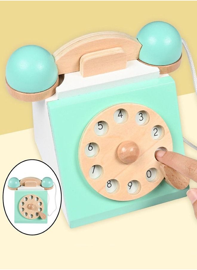 BAYBEE Pretend Play Wooden Landline Phone Toy For Kids, Antique Dial Phone Toy For Toddlers, Role Play Rotary Dial Phone Toy, Montessori Early Education Wooden Toys For Kids 2+ Years (Green)  - Image 3
