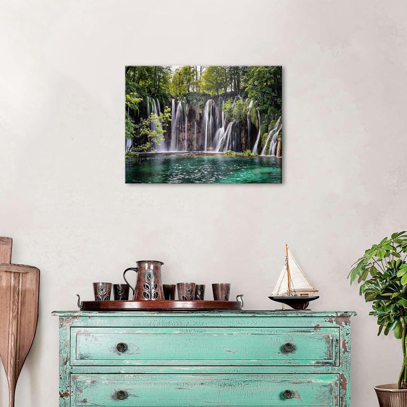 sunfrower Forest Waterfall Wall Art National Park Lake Picture for Living Room Green Trees Canvas Prints Nature Landscape Photography Wilderness Scenery Painting Bedroom Office Artwork Home Decorations 12x16" - Image 4