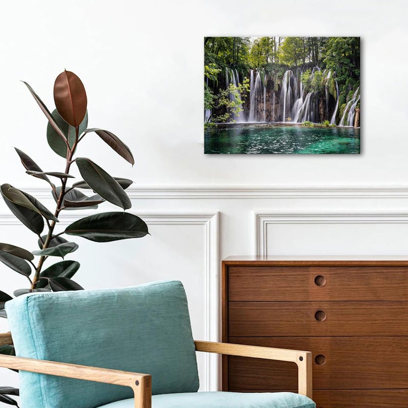 sunfrower Forest Waterfall Wall Art National Park Lake Picture for Living Room Green Trees Canvas Prints Nature Landscape Photography Wilderness Scenery Painting Bedroom Office Artwork Home Decorations 12x16" - Image 2