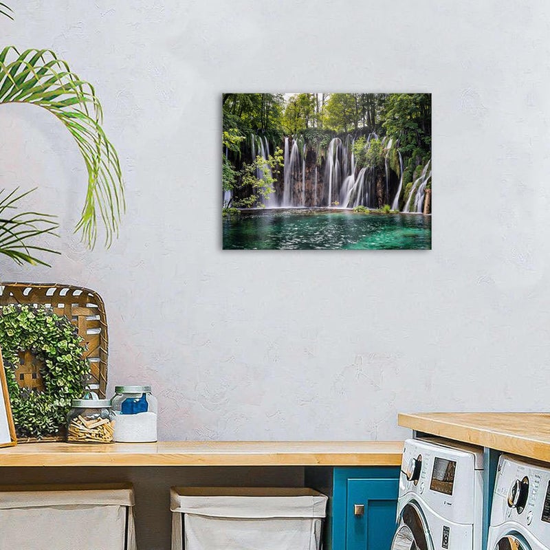 sunfrower Forest Waterfall Wall Art National Park Lake Picture for Living Room Green Trees Canvas Prints Nature Landscape Photography Wilderness Scenery Painting Bedroom Office Artwork Home Decorations 12x16" - Image 3