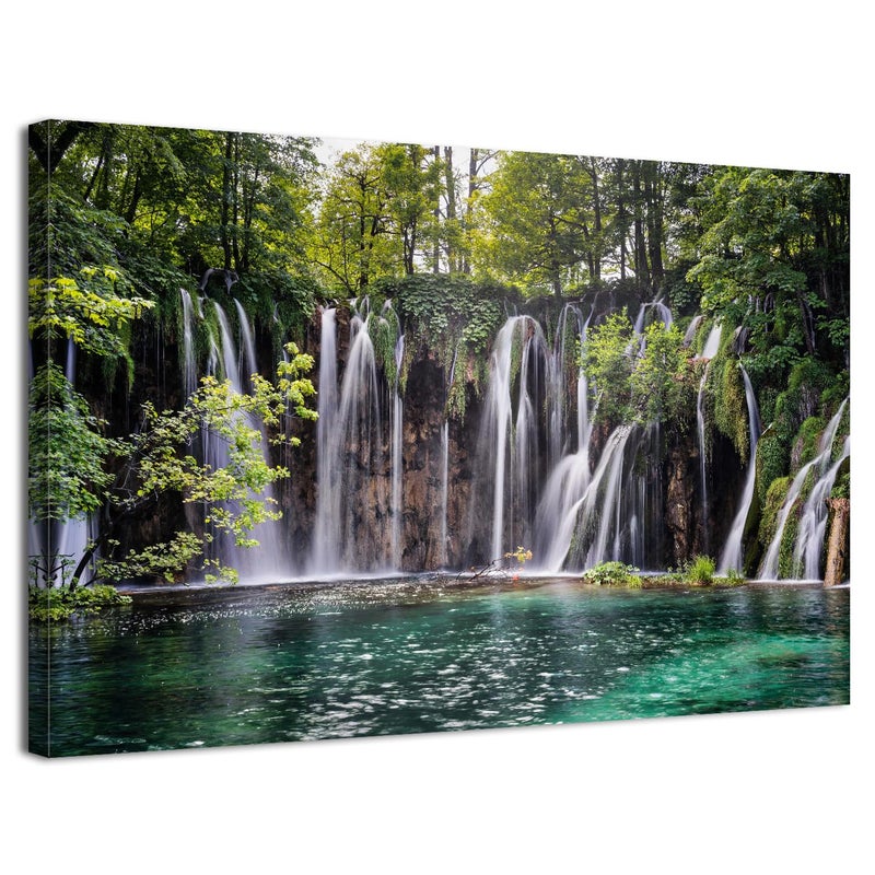 sunfrower Forest Waterfall Wall Art National Park Lake Picture for Living Room Green Trees Canvas Prints Nature Landscape Photography Wilderness Scenery Painting Bedroom Office Artwork Home Decorations 12x16" - Image 1