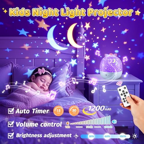 PIKOY Star Projector for Kids Gifts, 15 Films+15 Soothing Sounds Machine Baby Night Light Projector, Remote 360° Rotation Fruit Ocean Star Lights for Ceiling Decor, Kawaii Birthday Gifts Girls Toys - Image 4