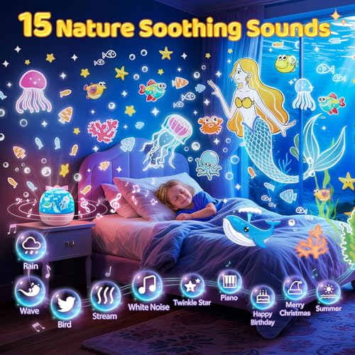 PIKOY Star Projector for Kids Gifts, 15 Films+15 Soothing Sounds Machine Baby Night Light Projector, Remote 360° Rotation Fruit Ocean Star Lights for Ceiling Decor, Kawaii Birthday Gifts Girls Toys - Image 2