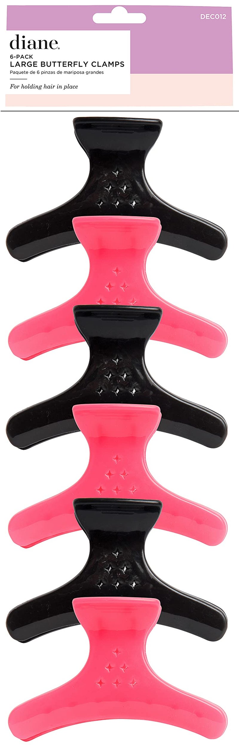 Diane Large Butterfly Clamps for Sectioning Haircutting Blow Drying Butterfly Hair Clips for Women and Girls 325 Black and Pink 6 Pack