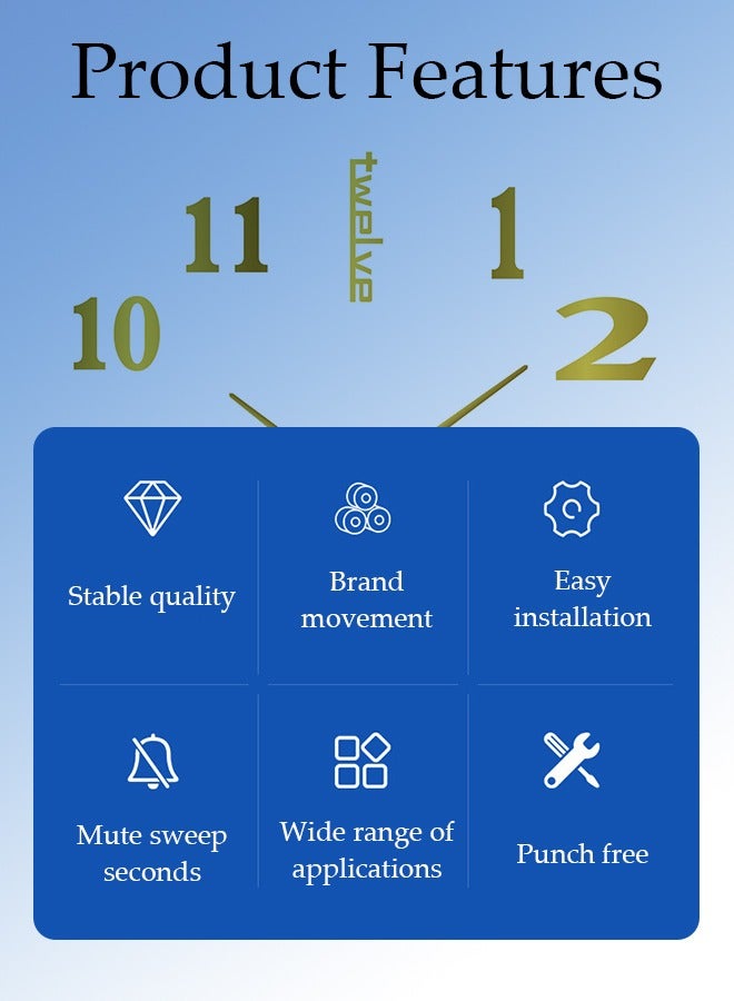 Loquat Modern DIY Large Wall Clock Decal 3D Stickers Frameless Mute Large Wall Clock Mirror Sticker Metal Wall Clock for Home Living Room Bedroom Office Hotel Simple Clock Office Home Decor - Image 3