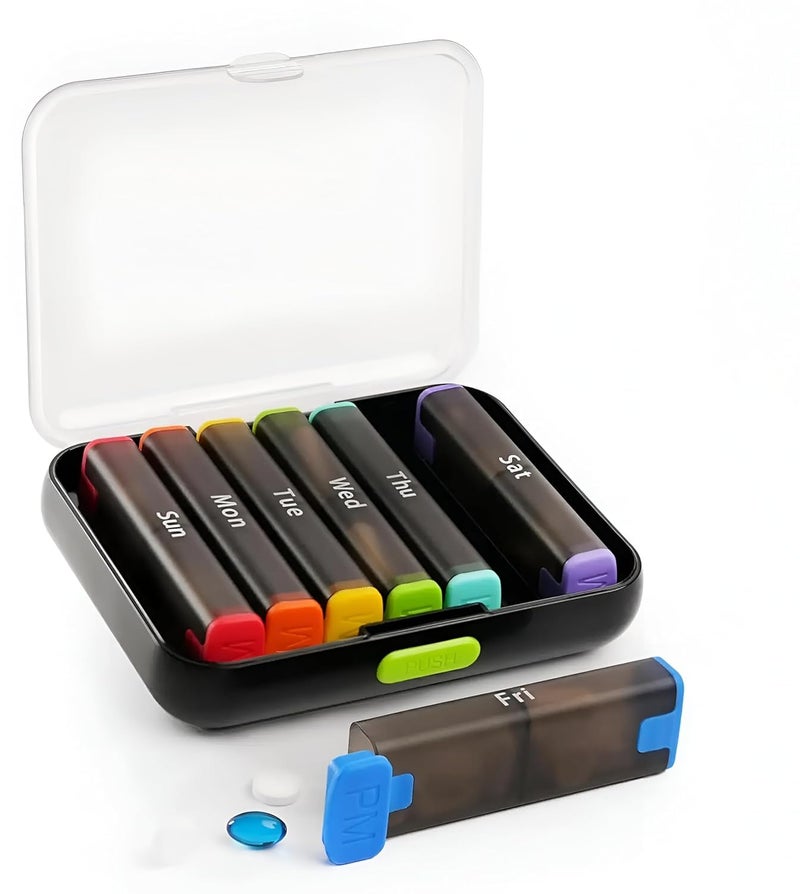 Rabbonix Weekly Medicine Organizer Box 02 Times a Day, Daily Tablets Container Case Travel Pill Box For 07 days | Multicolor | 01 Pcs - Image 1