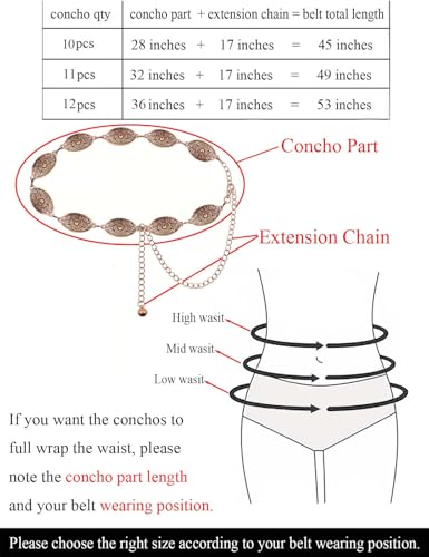 TOPACC Western Metal Oval Concho Chain Belt for Women Bronze Cowgirl Belt for Dresses Jeans Country Concert Outfit - Image 4