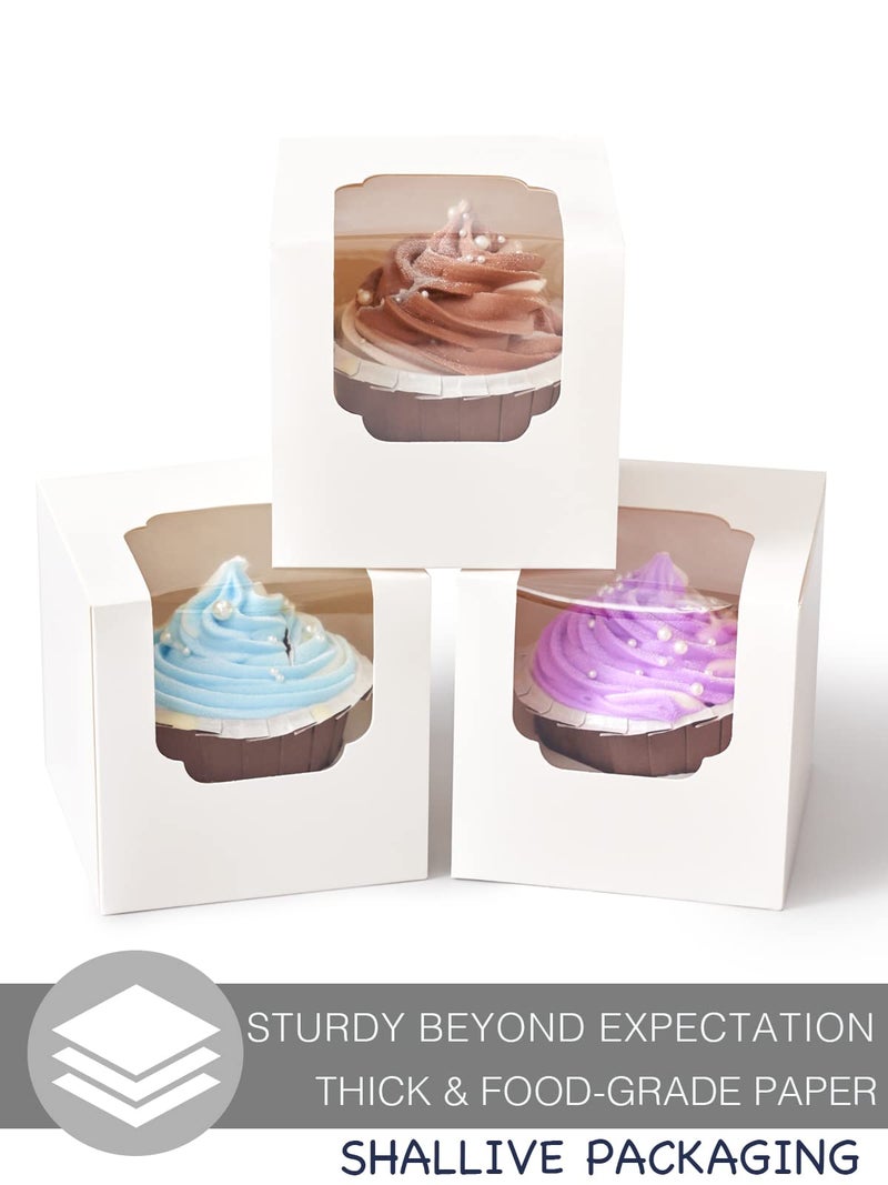 Shallive 60 Pcs Cupcake Boxes Individual White with Insert, Auto Popup Single Cupcake Containers Hot Cocoa Bomb Boxes with Window forTreats Chocolate Strawberries Cookies Gifting - Image 3