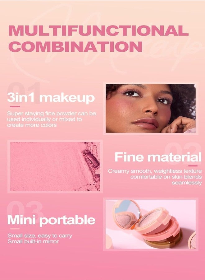 FIRSTZON 3 in 1 Blush Palette with Matte, Shimmer and Glitter Highlighter, Coral Pink Shades, Highly Pigmented, Long Lasting, (SHADE B) 50g - Image 4