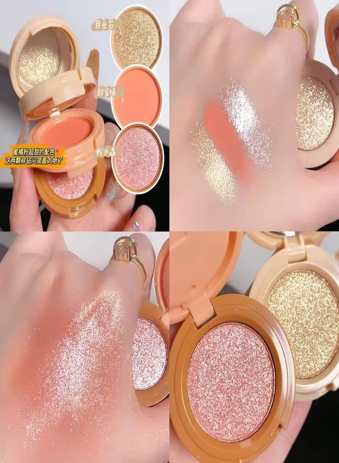FIRSTZON 3 in 1 Blush Palette with Matte, Shimmer and Glitter Highlighter, Coral Pink Shades, Highly Pigmented, Long Lasting, (SHADE B) 50g - Image 3