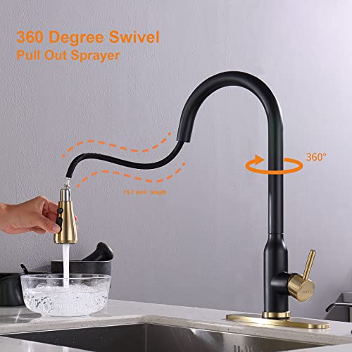 Keer Touch Kitchen Faucet,KEER Smart Kitchen Sink Faucet with Pull Down Sprayer, Touch on Activated Kitchen Bar Sink Faucet Brushed Nickel, Stainless Steel (Matte Black Gold) - Image 3