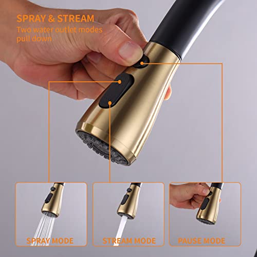 Keer Touch Kitchen Faucet,KEER Smart Kitchen Sink Faucet with Pull Down Sprayer, Touch on Activated Kitchen Bar Sink Faucet Brushed Nickel, Stainless Steel (Matte Black Gold) - Image 4