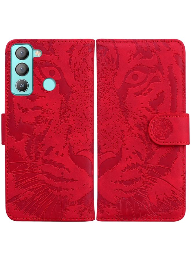 HuHa Case Cover For For Tecno Pop 5 LTE BD4 Tiger Embossing Pattern Horizontal Flip Leather Phone Case(Red) 