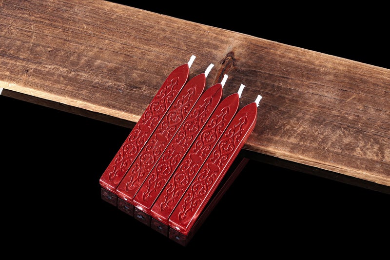 Yoption 5Pcs Sealing Wax Sticks, Vintage Totem Fire Manuscript Flashing Wine Red Wax Seal Sticks with Wicks, Sealing Wax for Wax Seal Stamp - Image 5