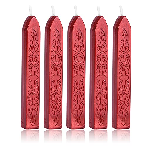 Yoption 5Pcs Sealing Wax Sticks, Vintage Totem Fire Manuscript Flashing Wine Red Wax Seal Sticks with Wicks, Sealing Wax for Wax Seal Stamp - Image 1