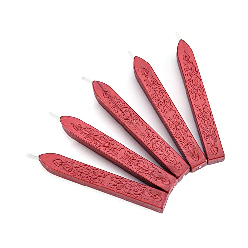 Yoption 5Pcs Sealing Wax Sticks, Vintage Totem Fire Manuscript Flashing Wine Red Wax Seal Sticks with Wicks, Sealing Wax for Wax Seal Stamp - Image 2