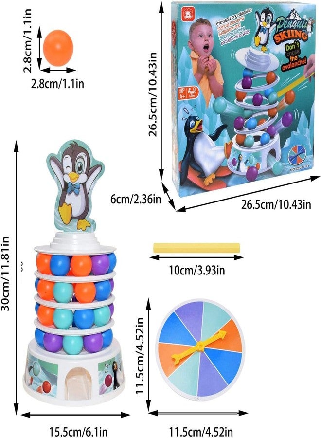 لعبة Yeipis Penguin Tower Tabletop Tower Falling Ball، لعبة تفاعلية للأطفال من عمر 3 سنوات فما فوق، لعبة عائلية متعددة اللاعبين لتنمية التوازن والمهارات مع كرات ملونة ودوارة، لعبة داخلية للأولاد والبنات - Image 4