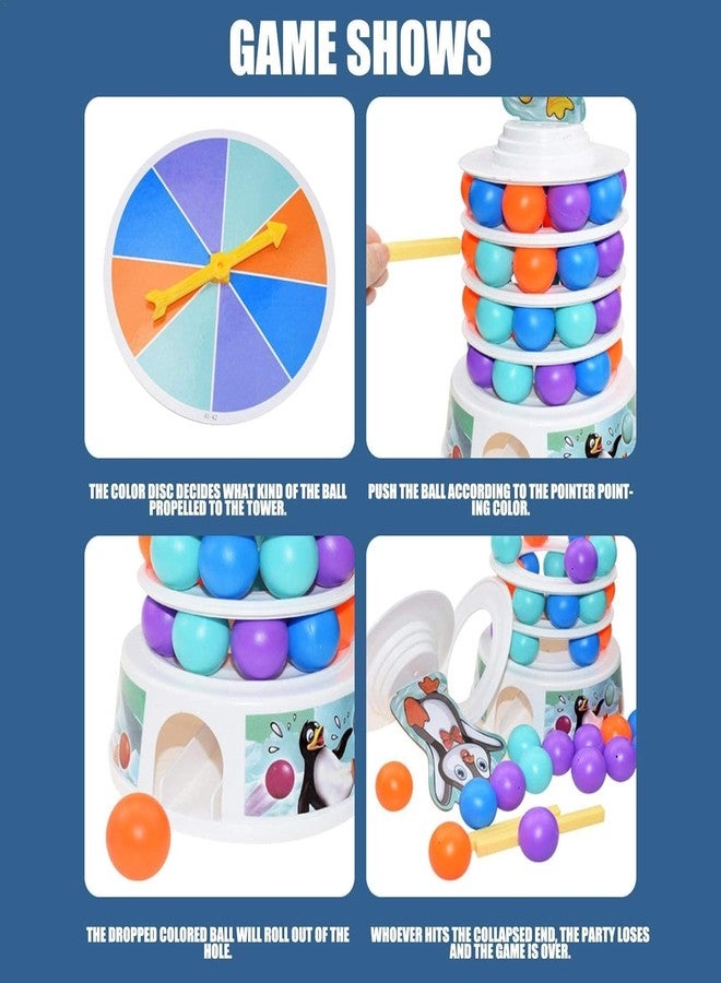 لعبة Yeipis Penguin Tower Tabletop Tower Falling Ball، لعبة تفاعلية للأطفال من عمر 3 سنوات فما فوق، لعبة عائلية متعددة اللاعبين لتنمية التوازن والمهارات مع كرات ملونة ودوارة، لعبة داخلية للأولاد والبنات - Image 2