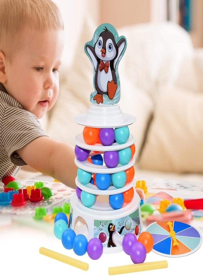 لعبة Yeipis Penguin Tower Tabletop Tower Falling Ball، لعبة تفاعلية للأطفال من عمر 3 سنوات فما فوق، لعبة عائلية متعددة اللاعبين لتنمية التوازن والمهارات مع كرات ملونة ودوارة، لعبة داخلية للأولاد والبنات - Image 3