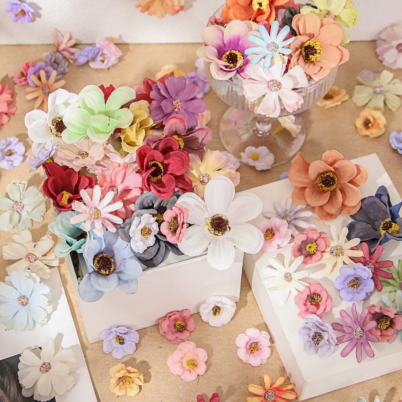 Cindeer 217 Pieces Flower Mini Silk Heads Fake Rose Daisy Faux Flowers for Crafts Rose Flowers Plum Blossom Heads Sunflower Daisy Wedding Decoration for Halloween Home Wedding  2-4 cm (Assorted Colors) - Image 3