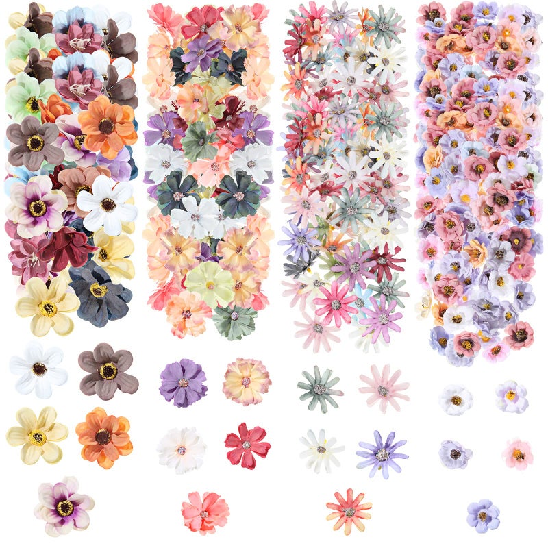 Cindeer 217 Pieces Flower Mini Silk Heads Fake Rose Daisy Faux Flowers for Crafts Rose Flowers Plum Blossom Heads Sunflower Daisy Wedding Decoration for Halloween Home Wedding  2-4 cm (Assorted Colors) - Image 1