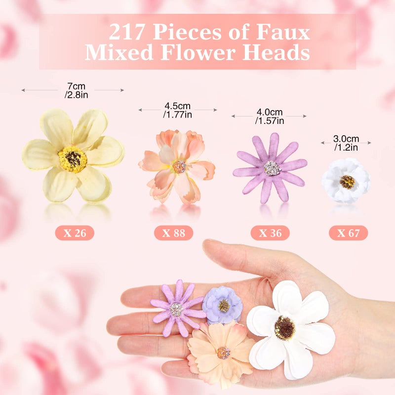 Cindeer 217 Pieces Flower Mini Silk Heads Fake Rose Daisy Faux Flowers for Crafts Rose Flowers Plum Blossom Heads Sunflower Daisy Wedding Decoration for Halloween Home Wedding  2-4 cm (Assorted Colors) - Image 2