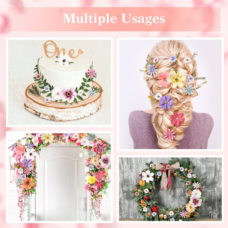 Cindeer 217 Pieces Flower Mini Silk Heads Fake Rose Daisy Faux Flowers for Crafts Rose Flowers Plum Blossom Heads Sunflower Daisy Wedding Decoration for Halloween Home Wedding  2-4 cm (Assorted Colors) - Image 5