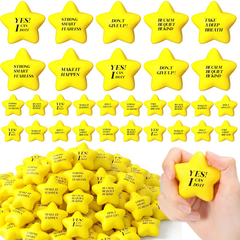 Chalyna 30 Pieces Motivational Star Stress Ball Quote Relief 22 Inch PU Foam Stress Toys Bulk Sensory Star Toy Gifts for Kids Teens Adults Relieve Anxiety Party SuppliesYellow - Image 2