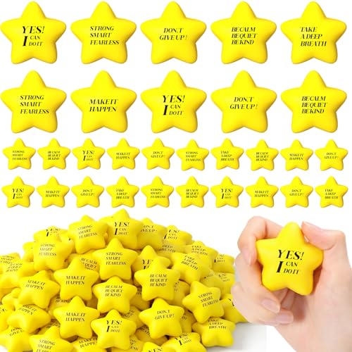 Chalyna 30 Pieces Motivational Star Stress Ball Quote Relief 22 Inch PU Foam Stress Toys Bulk Sensory Star Toy Gifts for Kids Teens Adults Relieve Anxiety Party SuppliesYellow - Image 1
