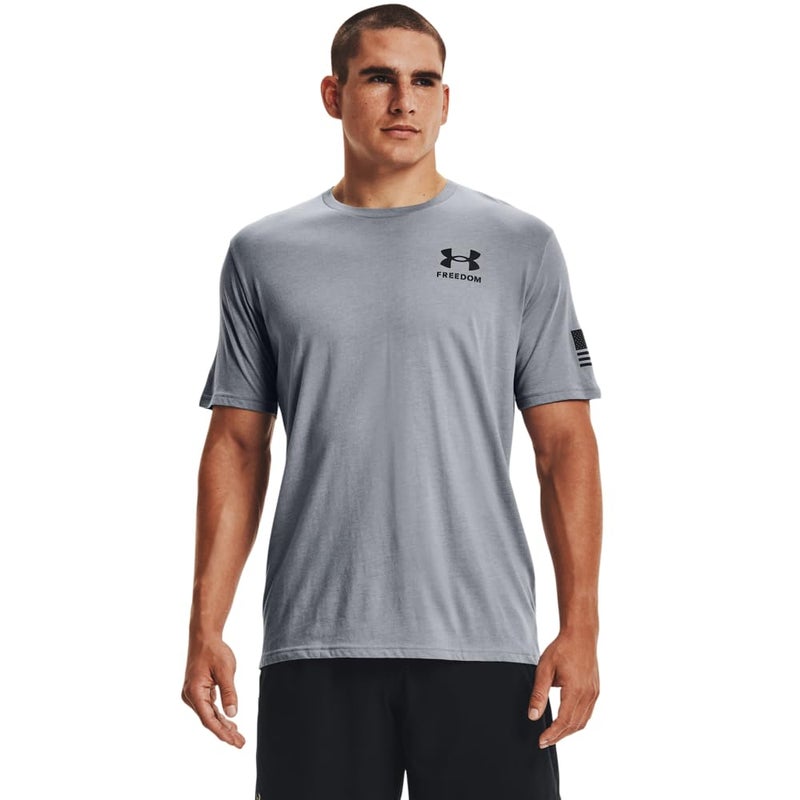 Under Armour Men's New Freedom Flag T-Shirt, Steel Medium Heather (035)/Black, Small - Image 4