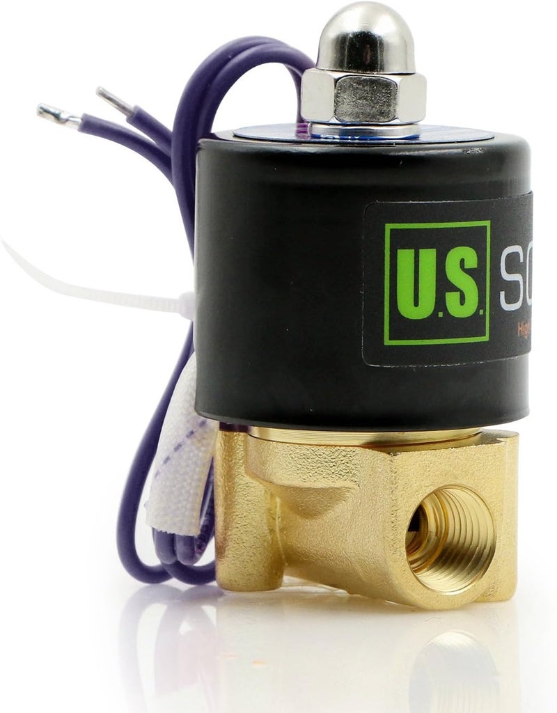 U.S. Solid 1/4" Brass Electric Solenoid Valve - 12V DC, VITON Gasket, Direct Acting, Normally Closed for Air, Gas, Fuel Applications - Image 3