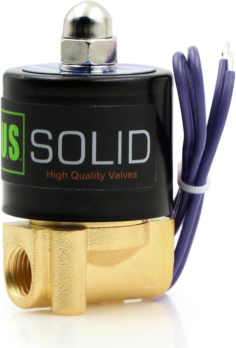 U.S. Solid 1/4" Brass Electric Solenoid Valve - 12V DC, VITON Gasket, Direct Acting, Normally Closed for Air, Gas, Fuel Applications - Image 1