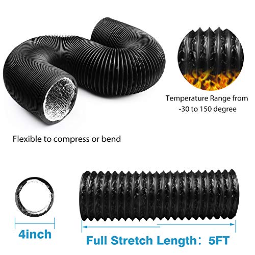 YIJUHOU 4 Inch 5 Feet Dryer Vent Hose, Flexible Aluminum Air Ducting for HVAC Ventilation, Fan Filter and Grow Tent, 2 Clamps Include - Image 2