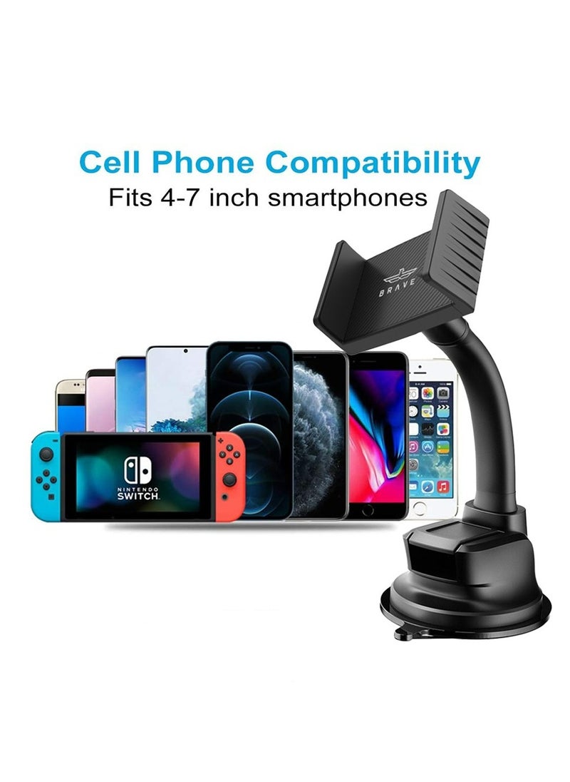 Brave - Car Phone Holder Car Holder Mobile Universal 360 Mobile Stand for Car Dashboard Windshield Compatible for 4.7" to 7" iPhone 15/14/13 series Samsung Galaxy S24 Series and Many More - Image 1